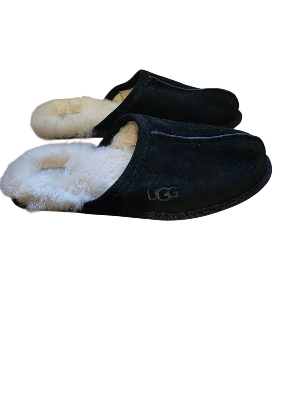 Ugg Mens Black Scuff Suede House Slippers 11 Sheep Skin Lining